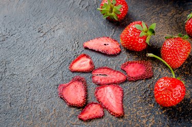 Ripe juicy Strawberry, fruit dry chips and strawberryes pastille