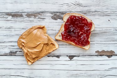 Open Peanut Butter and Strawberry Jelly Sandwich