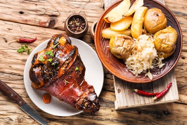 Pork knuckle with fried sauerkraut