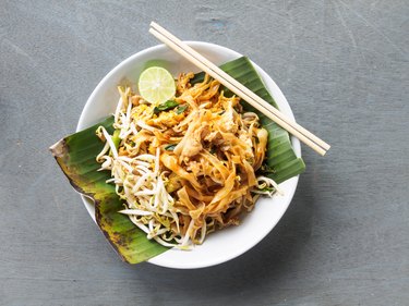 Top view pad thai of thai food noodles style