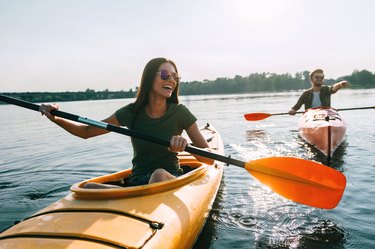 Couple kayaking together