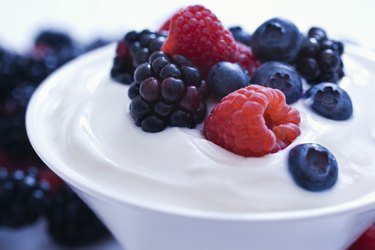 Yogurt and fruit.