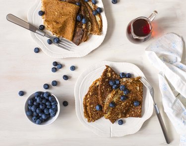 Crepes with blueberries and maple syrup