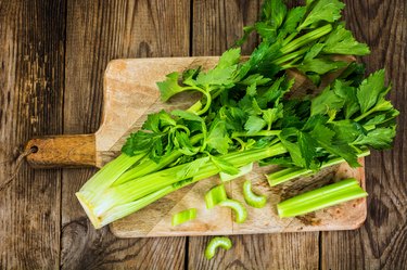 Bunch of fresh celery stalk with leaves