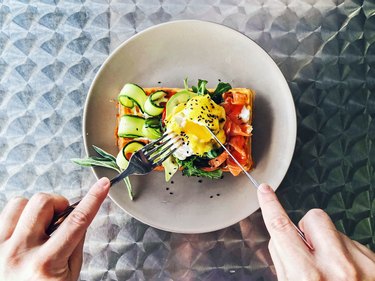 Top view of a brunch full of protein foods to support the immune system