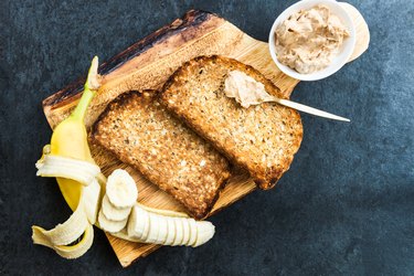 Pre-workout meal of whole wheat toast with peanut butter and a banana