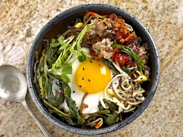 Top view of bibimbap high-fiber lunch