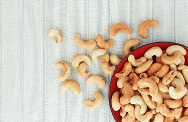 Directly Above Shot Of Cashew Nuts In Bowl