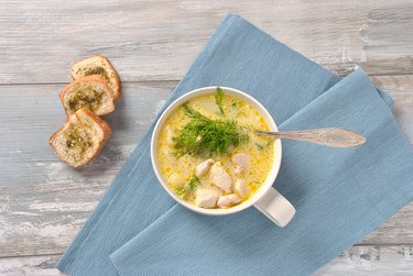 Chicken soup with spices herbs and seasonings