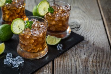 Rum and cola cocktail in glasses