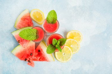 Summer fresh healthy liquid smoothie with watermelon, lemon and mint