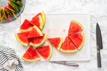 Red seedless watermelon slice popsicles for kids.