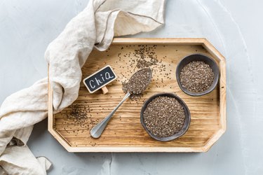 Organic healthy chia seeds in a bowl, vegan superfood concept