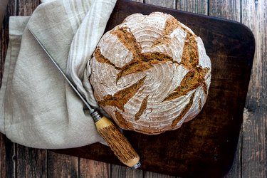 homemade  loaf of bread fresh from the oven view from above