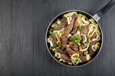 tasty well-cooked fry calves liver pieces