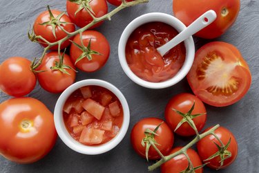 Tomatoes, tomato puree, top view