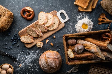 Freshly baked bread on wooden table