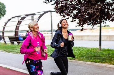 Mother and daughter exercising together