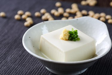cold tofu on wooden table