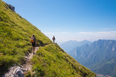 Mountaineers on high mountain path