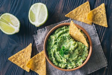 Bowl of guacamole with tortilla chips