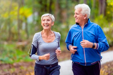 Older adults jogging in the park