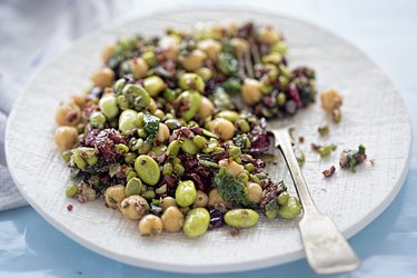 Beans, red quinoa, black rice, cranberries irish kale in light zingy lemon and mint dressing high in iron