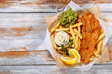 fish and chips fried cod, french fries