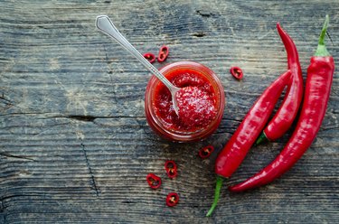 Red hot chili jam with fresh ingredients