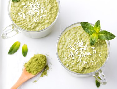 Matcha green tea chia seed pudding, dessert with coconut