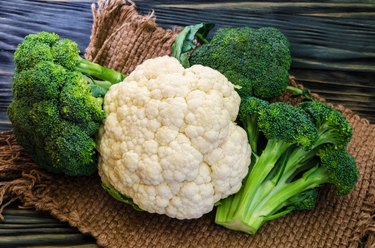 Broccoli, cauliflower and cabbage