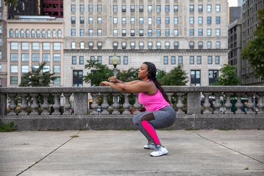 40-year-old housewife with exercise and health care. Girl in