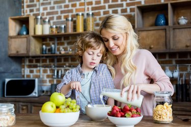 mother and son having breakfast