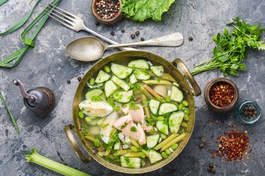 Soup with rhubarb and fish