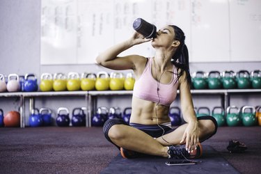 Sip of fresh water after great workout