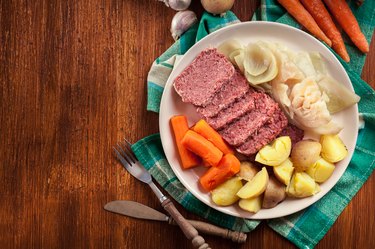 Corned beef and cabbage with potatoes and carrots