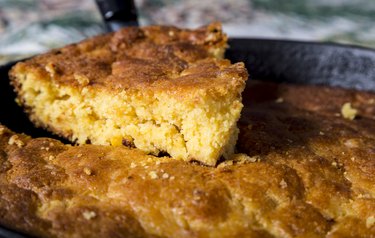 Corn recipes corn bread in cast-iron pan