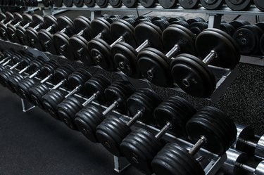 Dumbbells in gym