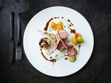 Rack of lamb with eggplant stew and tzatziki froth