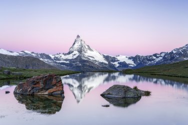 Matterhorn at sunrise with Stellisee in foreground