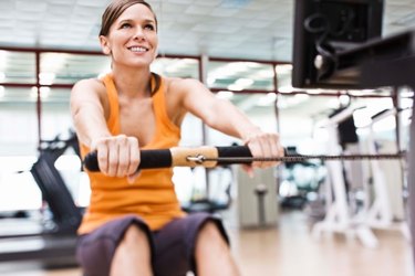 Woman on rowing machine