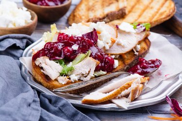 Homemade turkey sandwich with cranberry sauce