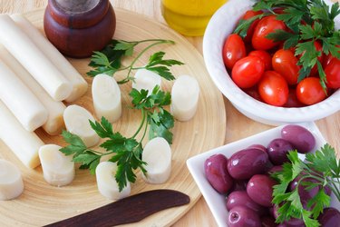 Heart of palm (palmito) with cherry tomato and olives, olive