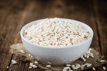 Wooden table with puffed Rice