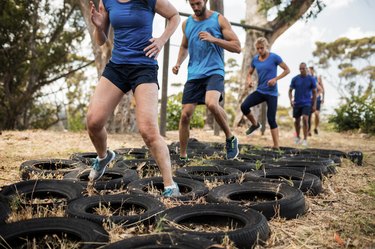 tire obstacle course training as part of an outdoor bootcamp workout