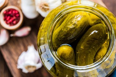 Pickled gherkins in jar, fermented food