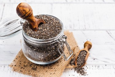 Healthy chia seeds in a glass jar