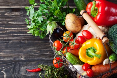 Basket with assortment of fresh vegetables