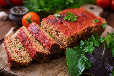 Homemade ground meatloaf with vegetables.