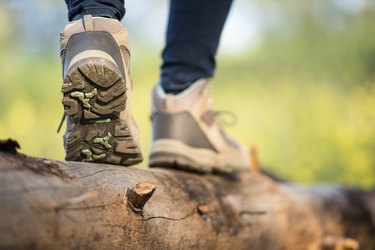 Close up feet of a female hiker.